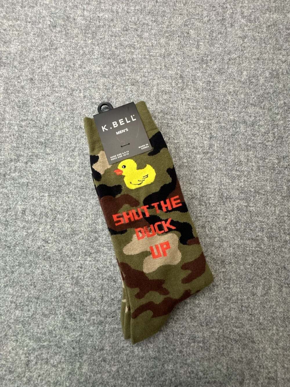 K. Bell Men's Shut The Duck Up Camo Crew Socks Size 10-13